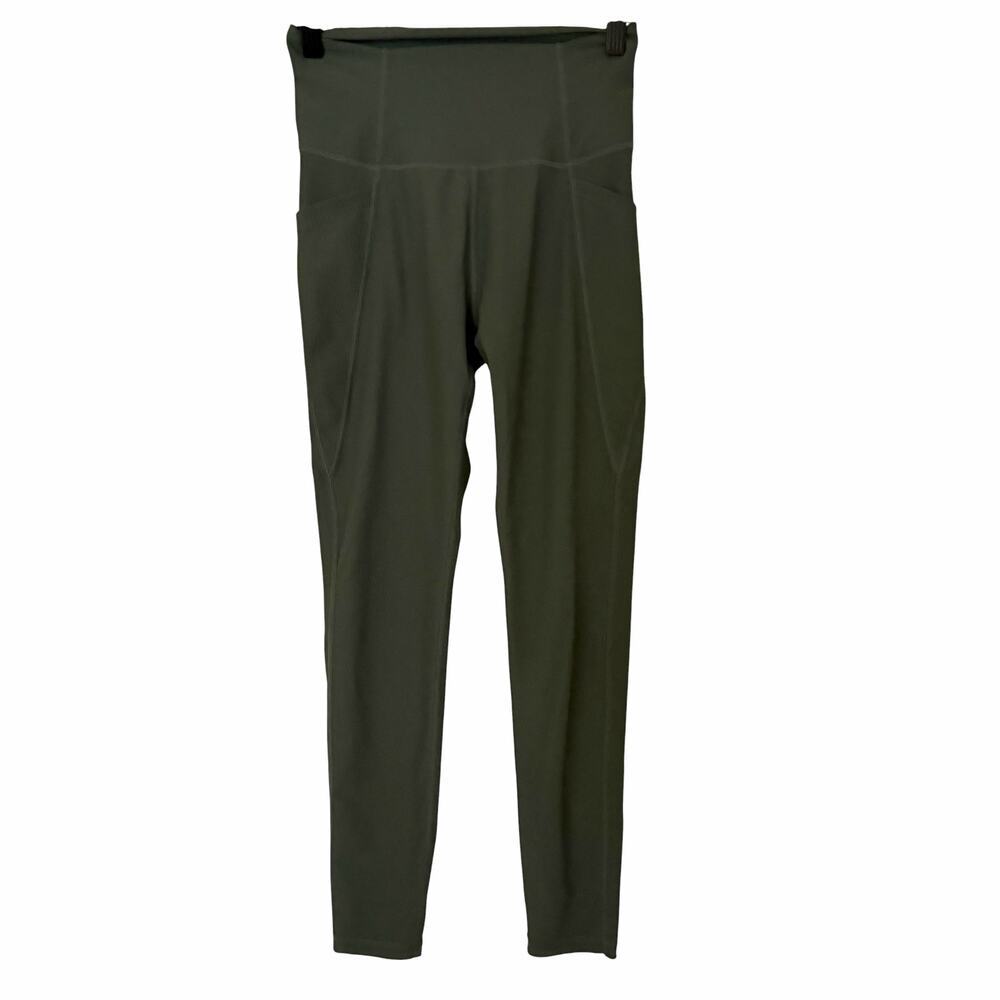 WILO THE LABEL Ribbed Leggings with Pockets Olive Green, Size Small